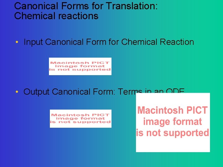 Canonical Forms for Translation: Chemical reactions • Input Canonical Form for Chemical Reaction •