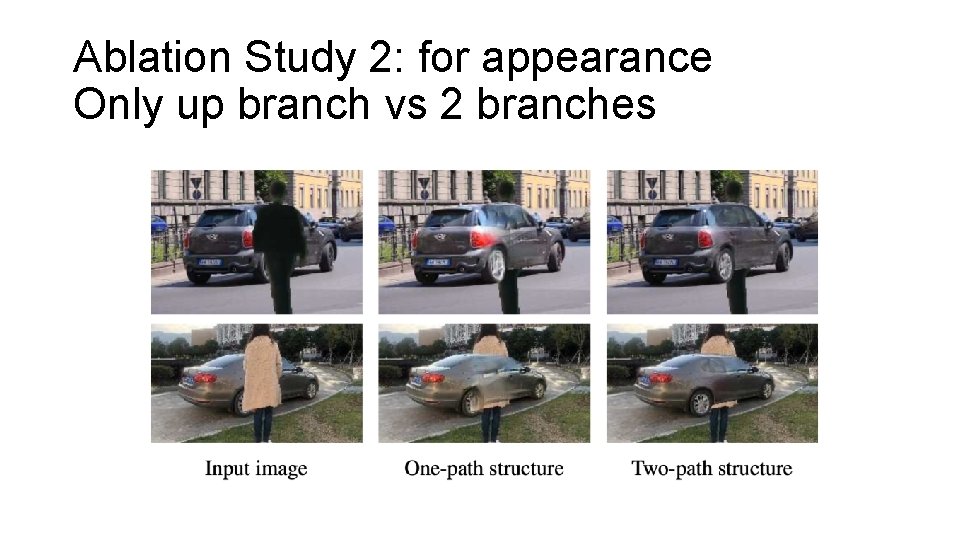 Ablation Study 2: for appearance Only up branch vs 2 branches 