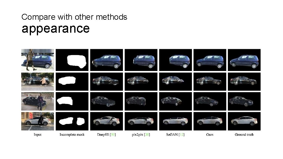 Compare with other methods appearance 