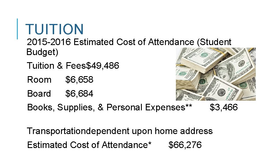 TUITION 2015 -2016 Estimated Cost of Attendance (Student Budget) Tuition & Fees$49, 486 Room