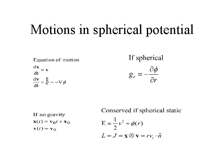 Motions in spherical potential 