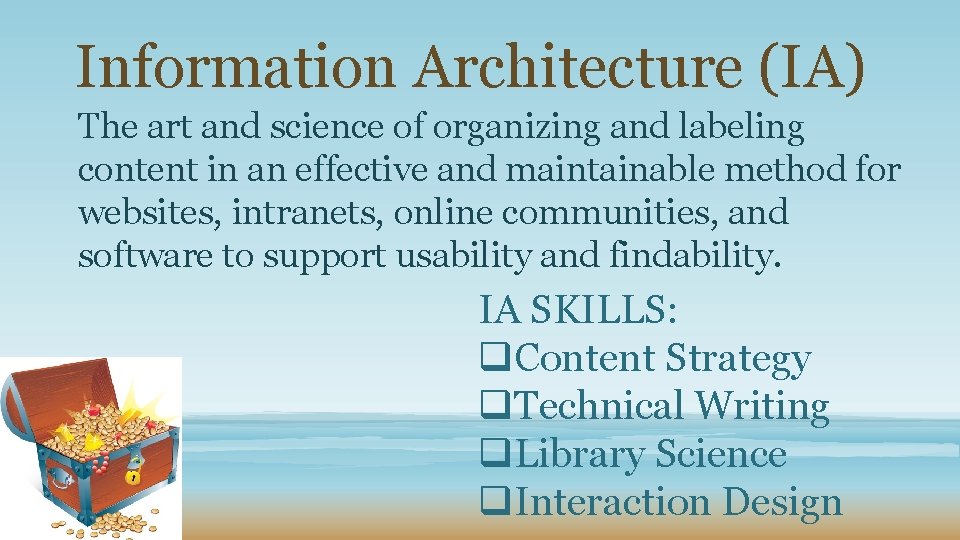 Information Architecture (IA) The art and science of organizing and labeling content in an