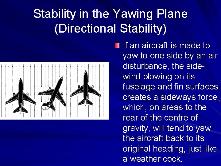 Stability in the Yawing Plane (Directional Stability) If an aircraft is made to yaw