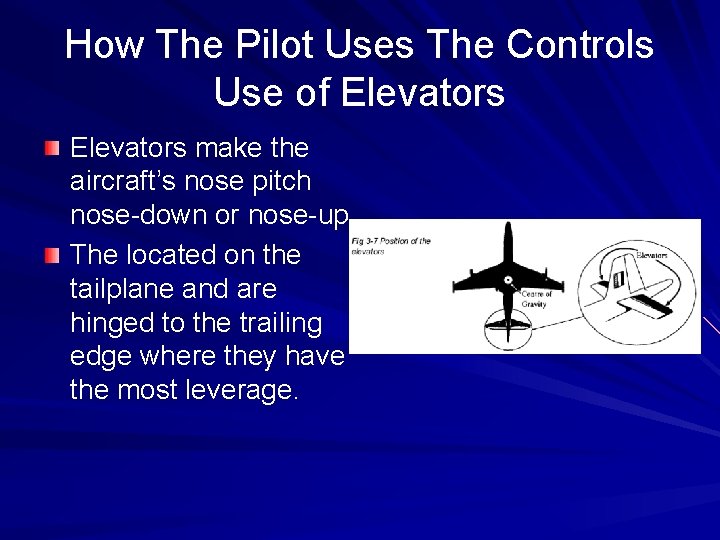 How The Pilot Uses The Controls Use of Elevators make the aircraft’s nose pitch