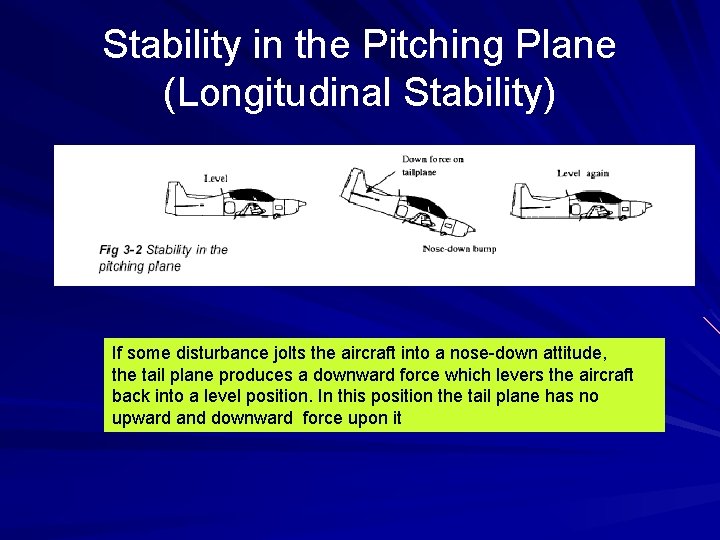 Stability in the Pitching Plane (Longitudinal Stability) If some disturbance jolts the aircraft into