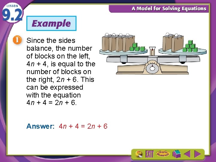 Since the sides balance, the number of blocks on the left, 4 n +