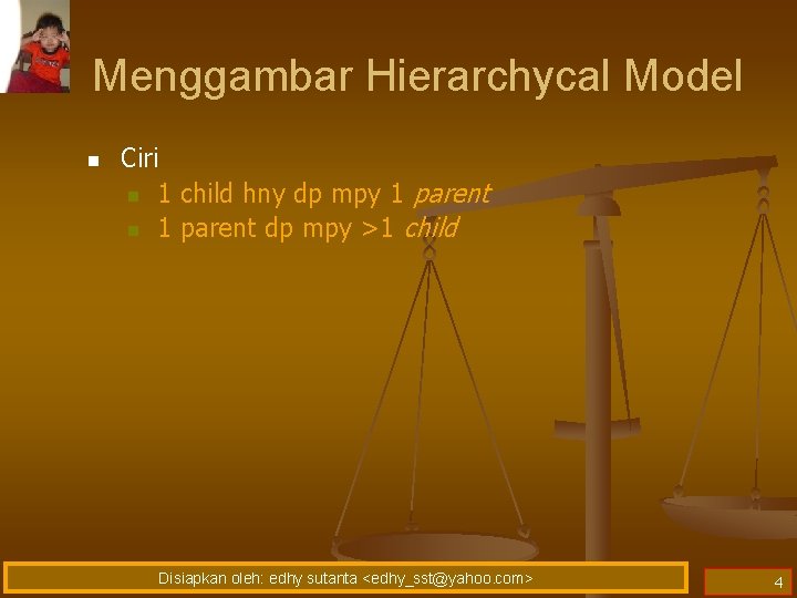 Menggambar Hierarchycal Model n Ciri n 1 child hny dp mpy 1 parent n