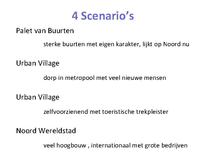 4 Scenario’s Palet van Buurten sterke buurten met eigen karakter, lijkt op Noord nu