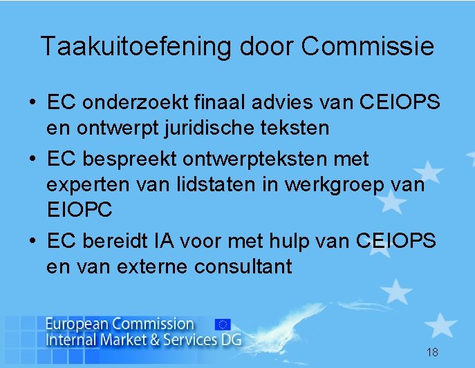 Taakuitoefening door Commissie • EC onderzoekt finaal advies van CEIOPS en ontwerpt juridische teksten