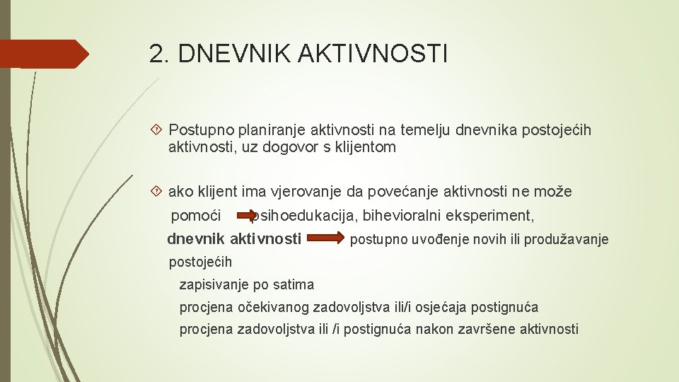 2. DNEVNIK AKTIVNOSTI Postupno planiranje aktivnosti na temelju dnevnika postojećih aktivnosti, uz dogovor s