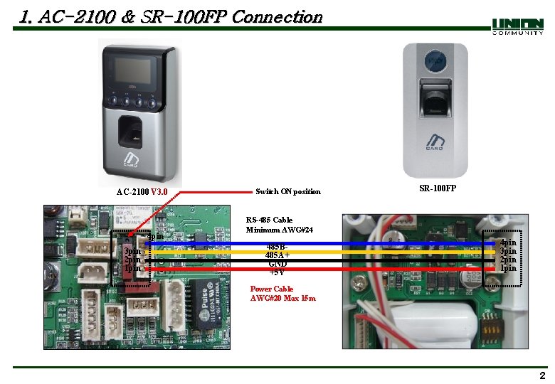 1. AC-2100 & SR-100 FP Connection AC-2100 V 3. 0 4 pin 3 pin