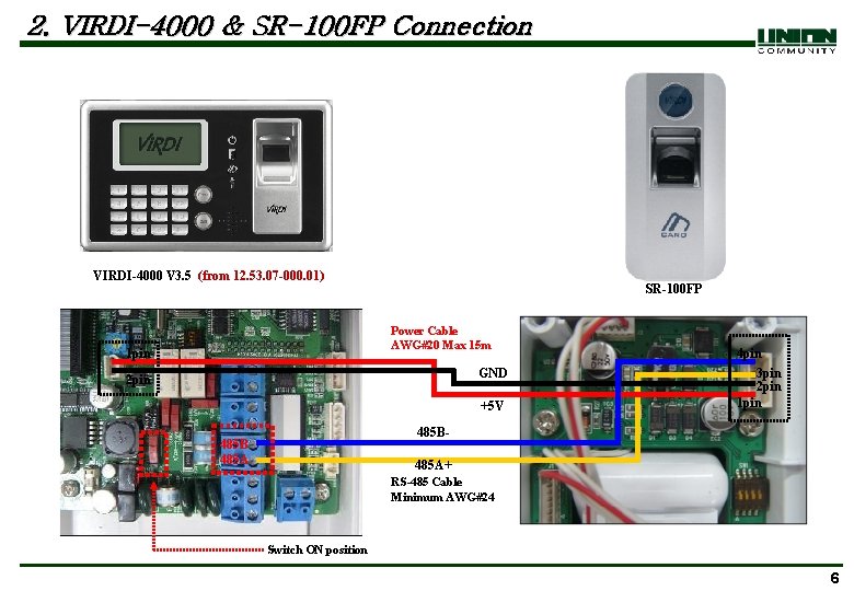 2. VIRDI-4000 & SR-100 FP Connection VIRDI-4000 V 3. 5 (from 12. 53. 07