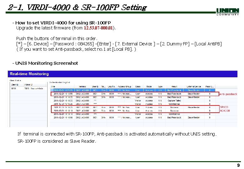 2 -1. VIRDI-4000 & SR-100 FP Setting - How to set VIRDI-4000 for using