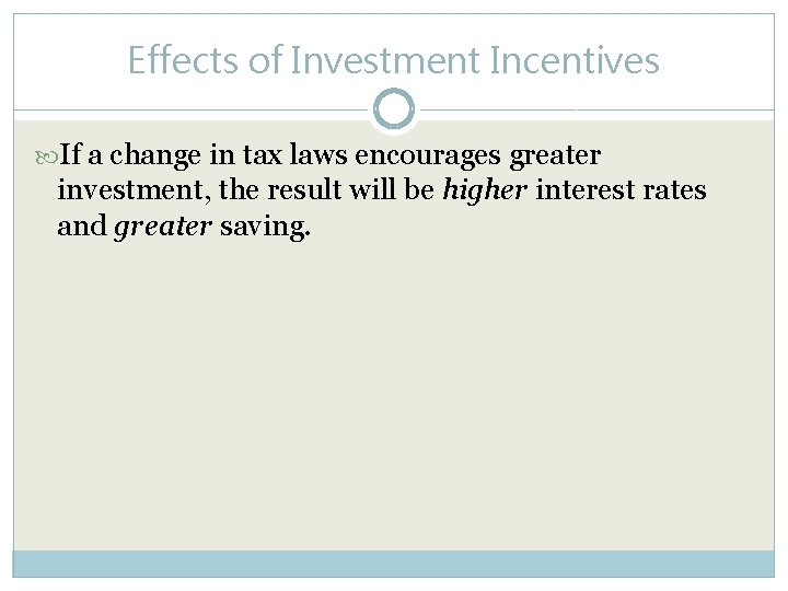 Effects of Investment Incentives If a change in tax laws encourages greater investment, the