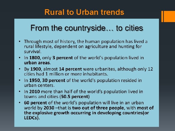 Rural to Urban trends 