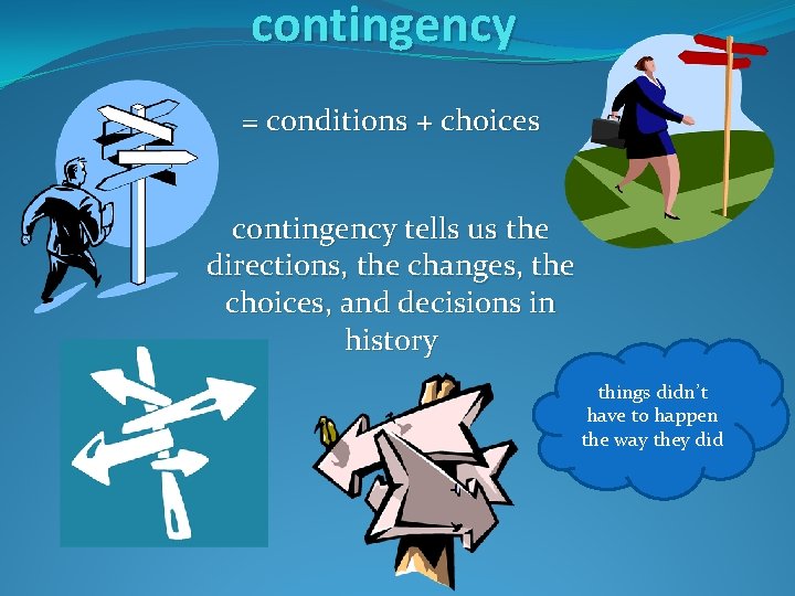 contingency = conditions + choices contingency tells us the directions, the changes, the choices, contingency = conditions + choices contingency tells us the directions, the changes, the choices,