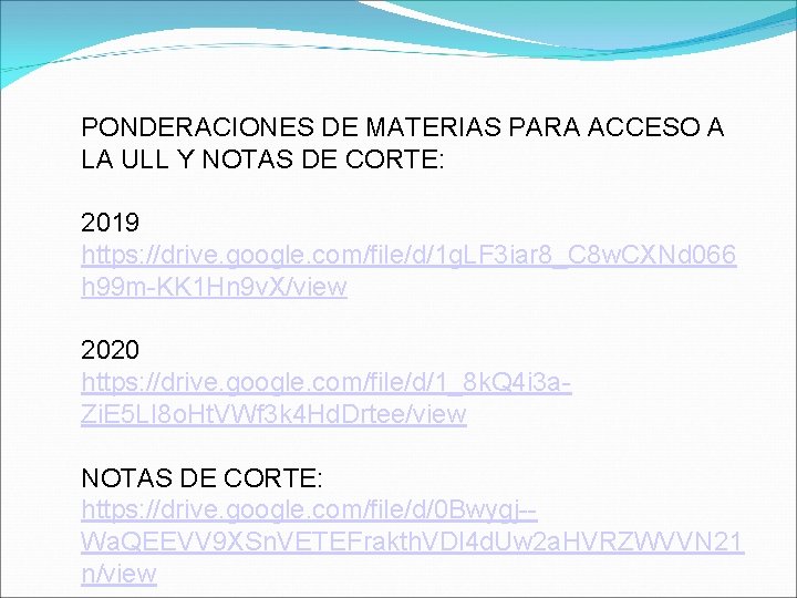 PONDERACIONES DE MATERIAS PARA ACCESO A LA ULL Y NOTAS DE CORTE: 2019 https: