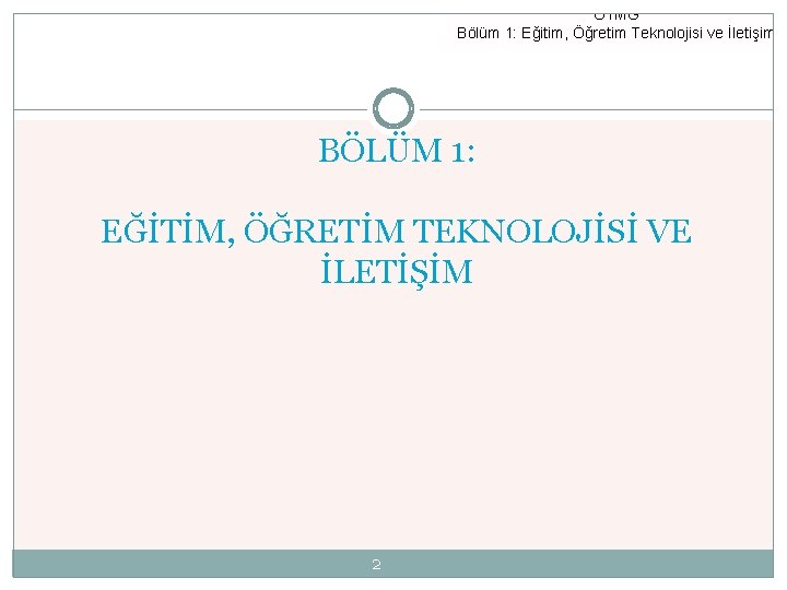 ÖTMG Bölüm 1: Eğitim, Öğretim Teknolojisi ve İletişim BÖLÜM 1: EĞİTİM, ÖĞRETİM TEKNOLOJİSİ VE