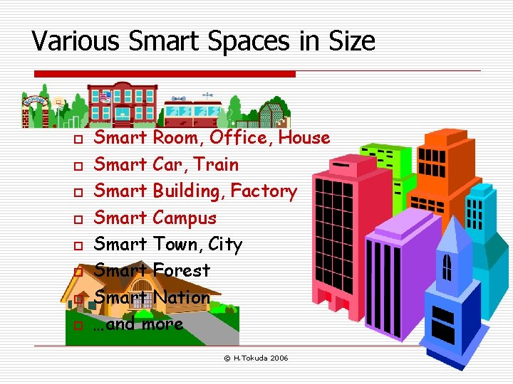 Various Smart Spaces in Size o o o o Smart Room, Office, House Smart