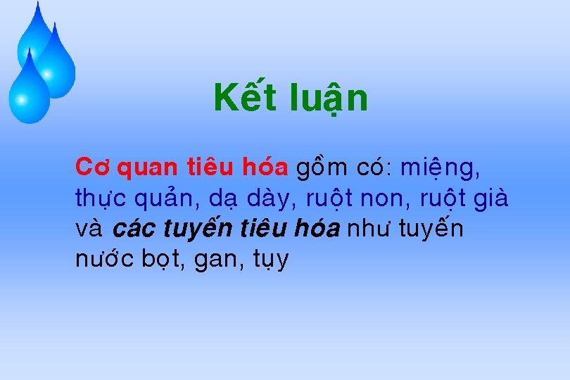 Keát luaän • Cô quan tieâu hoùa goàm coù: mieäng, thöïc quaûn, daï daøy,