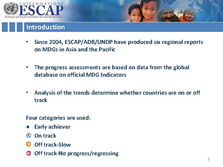Introduction • Since 2004, ESCAP/ADB/UNDP have produced six regional reports on MDGs in Asia