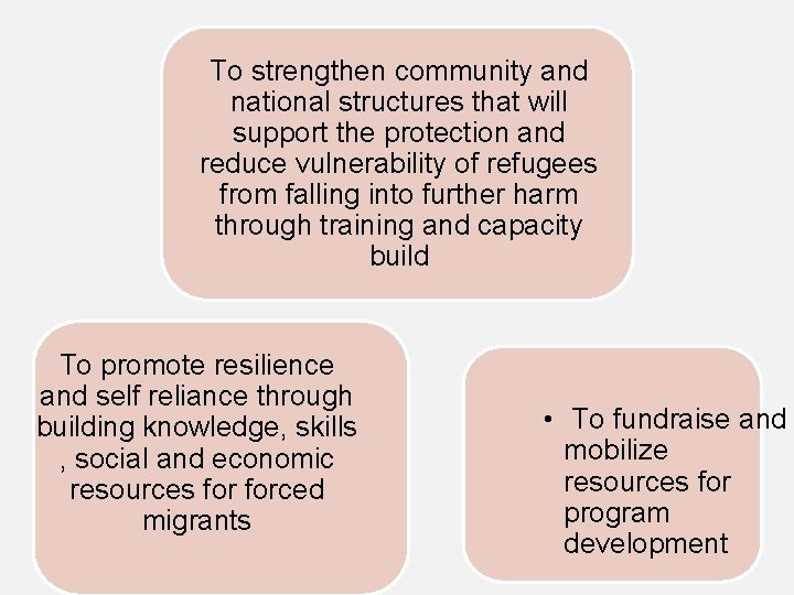 To strengthen community and national structures that will support the protection and reduce vulnerability