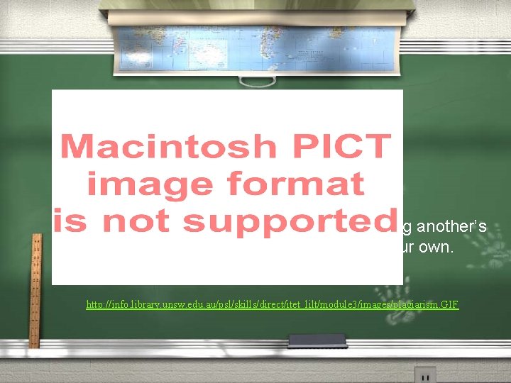 The act of presenting another’s work or ideas as your own. http: //info. library.