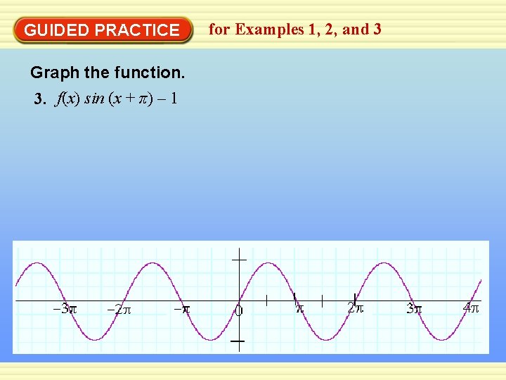 GUIDED PRACTICE Graph the function. 3. f(x) sin (x + π) – 1 for