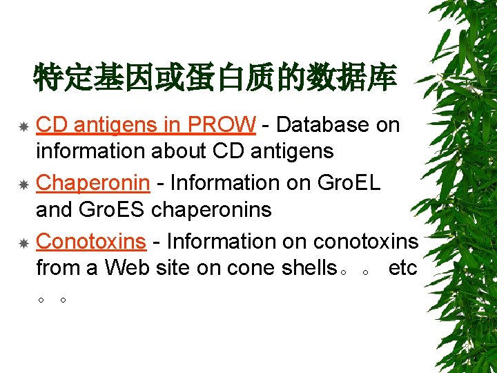 特定基因或蛋白质的数据库 CD antigens in PROW - Database on information about CD antigens Chaperonin -