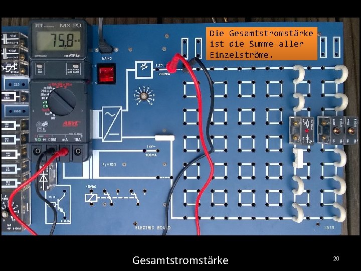 Die Gesamtstromstärke ist die Summe aller Einzelströme. Gesamtstromstärke 20 