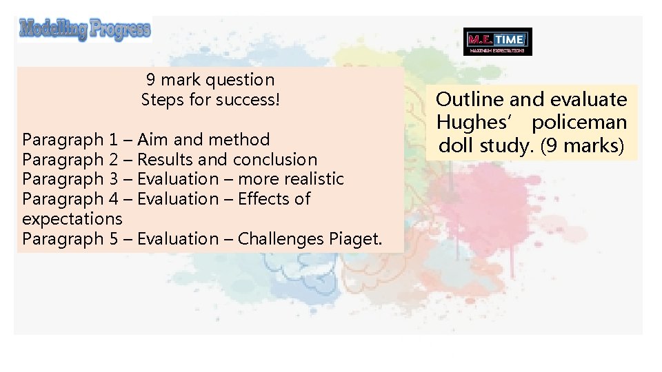 9 mark question Steps for success! Paragraph 1 – Aim and method Paragraph 2