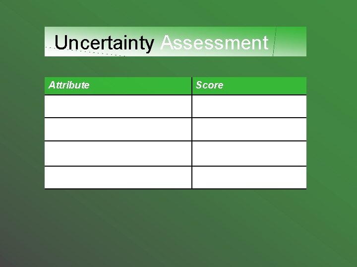 Uncertainty Assessment Attribute Score 