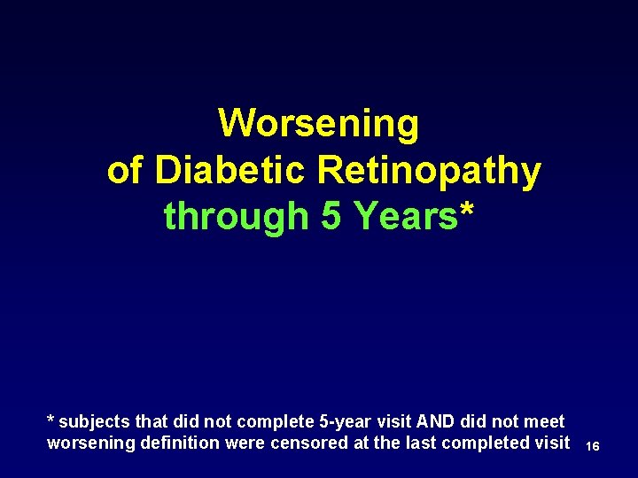 Worsening of Diabetic Retinopathy through 5 Years* * subjects that did not complete 5