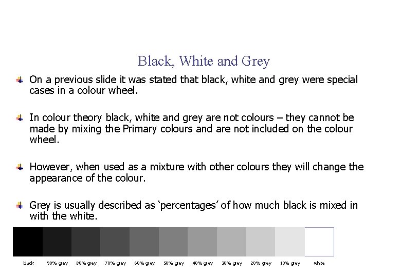 Black, White and Grey On a previous slide it was stated that black, white