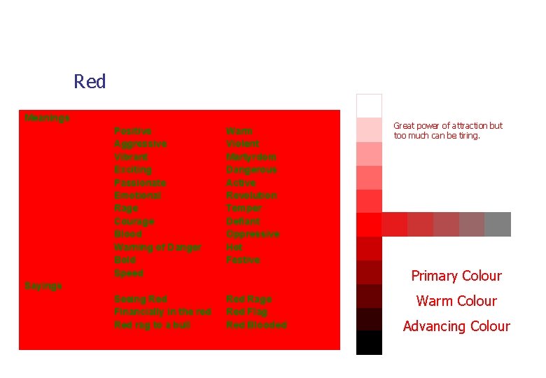 Red Meanings Positive Aggressive Vibrant Exciting Passionate Emotional Rage Courage Blood Warning of Danger