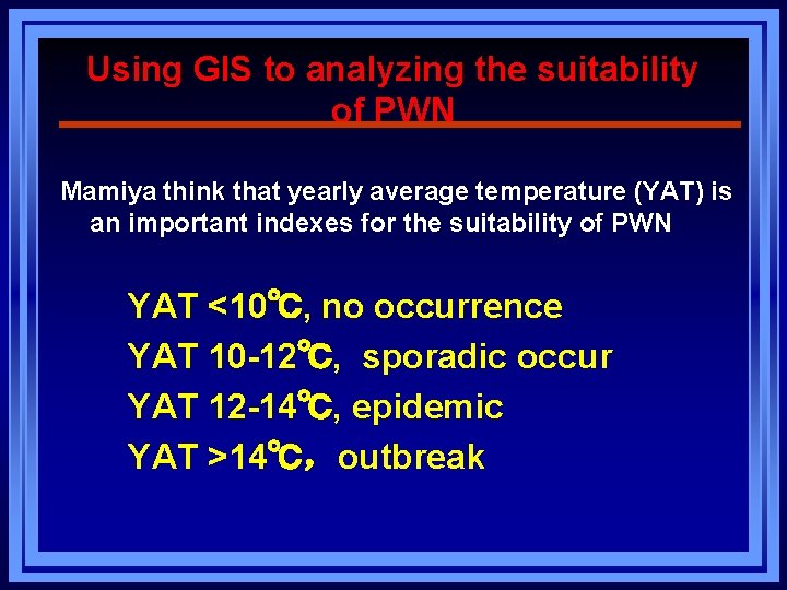 Using GIS to analyzing the suitability of PWN Mamiya think that yearly average temperature