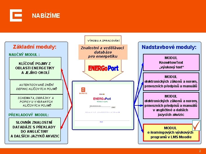 NABÍZÍME VÝROBU A ZPRACOVÁNÍ Základní moduly: NAUČNÝ MODUL : KLÍČOVÉ POJMY Z OBLASTI ENERGETIKY