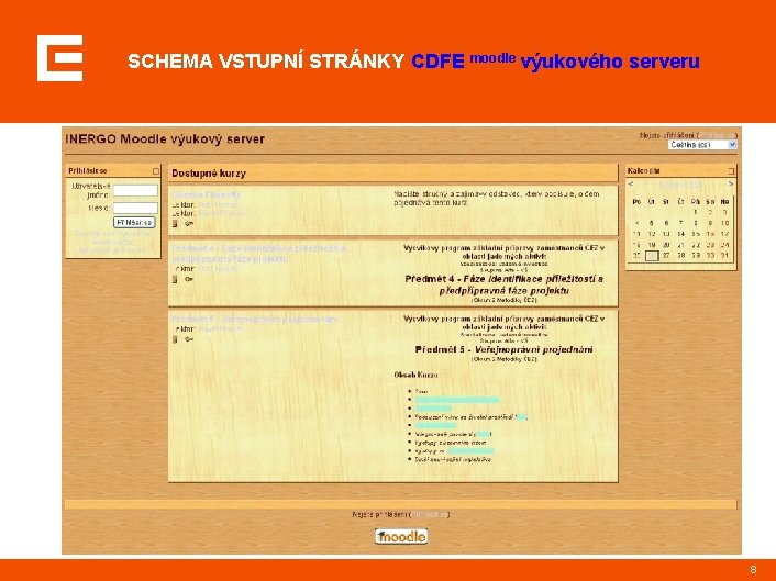 SCHEMA VSTUPNÍ STRÁNKY CDFE moodle výukového serveru 8 