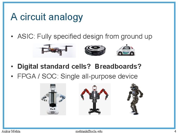 A circuit analogy • ASIC: Fully specified design from ground up • Digital standard