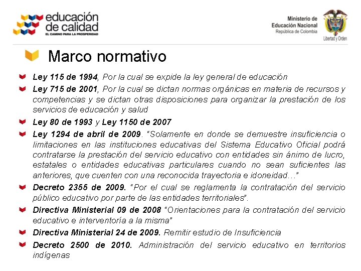 Marco normativo Ley 115 de 1994, Por la cual se expide la ley general