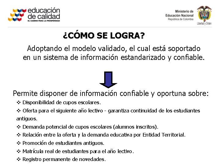 ¿CÓMO SE LOGRA? Adoptando el modelo validado, el cual está soportado en un sistema