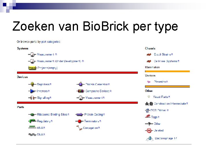 Zoeken van Bio. Brick per type 