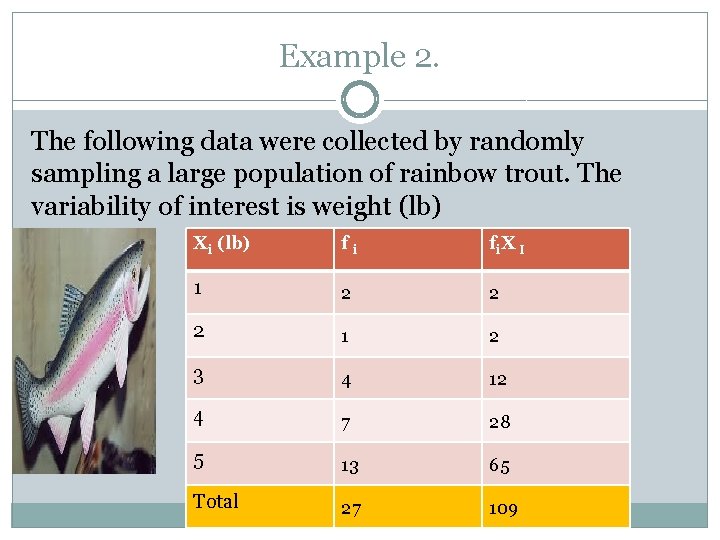 Example 2. The following data were collected by randomly sampling a large population of