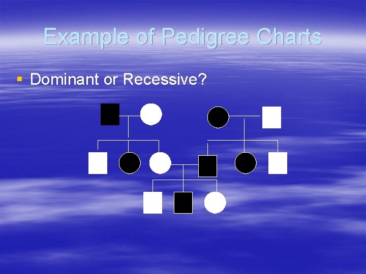 Example of Pedigree Charts § Dominant or Recessive? 
