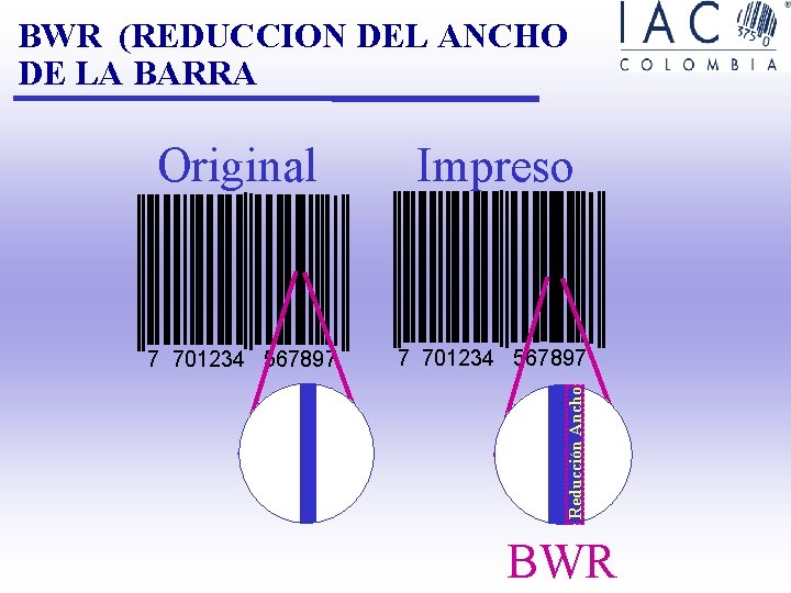 BWR (REDUCCION DEL ANCHO DE LA BARRA Impreso 7 701234 567897 Reducción Ancho Original BWR (REDUCCION DEL ANCHO DE LA BARRA Impreso 7 701234 567897 Reducción Ancho Original