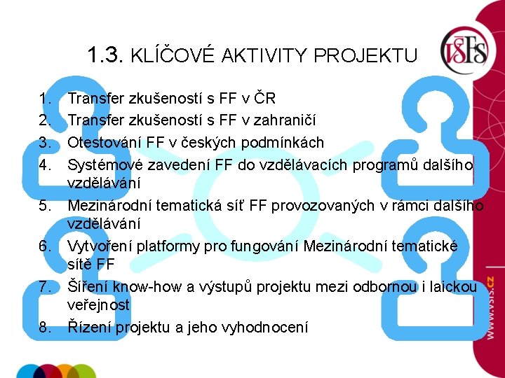 1. 3. KLÍČOVÉ AKTIVITY PROJEKTU 1. 2. 3. 4. 5. 6. 7. 8. Transfer