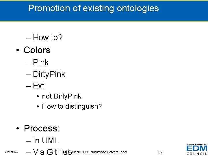 Promotion of existing ontologies – How to? • Colors – Pink – Dirty. Pink