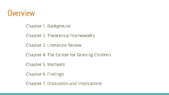 Overview Chapter 1. Background Chapter 2. Theoretical Frameworks Chapter 3. Literature Review Chapter 4.