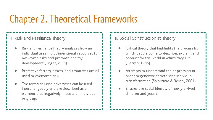 Chapter 2. Theoretical Frameworks I. Risk and Resilience Theory II. Social Constructionist Theory ●