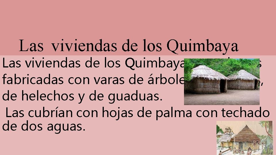 Las viviendas de los Quimbaya eran chozas fabricadas con varas de árboles, de palmas,